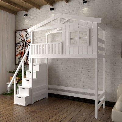 Кровать чердак двухъярусная в виде домика Chalet-G1-S-CH-LKP4  из массива сосны 